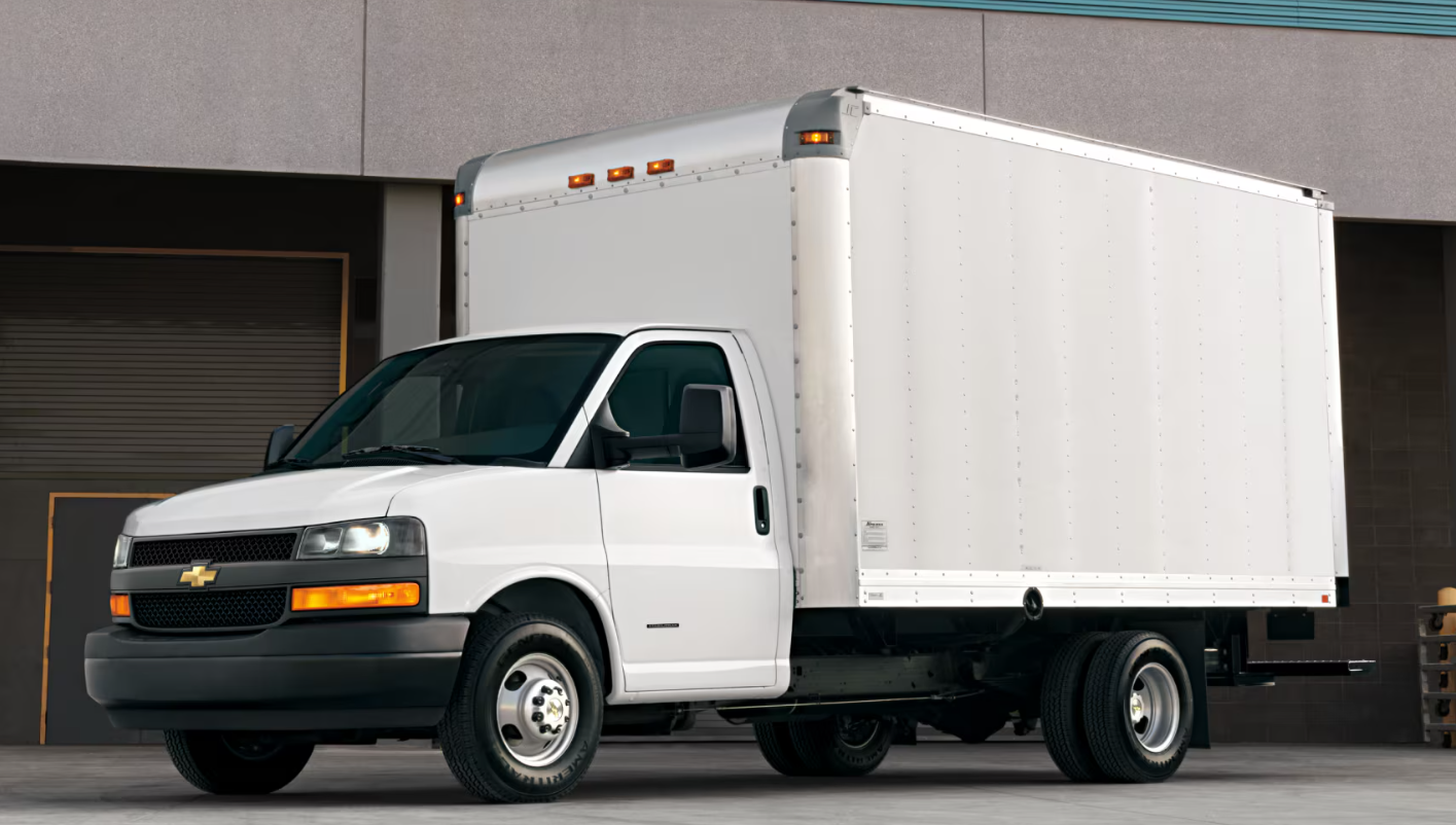 Chevy Express Cutaway parked in a storage unit