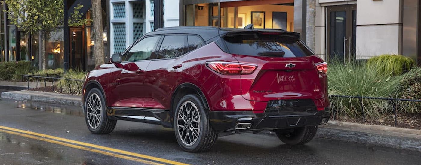 A red 2023 Chevy Blazer RS is shown from the rear at an angle after leaving a Chevy dealer near Baton Rouge.